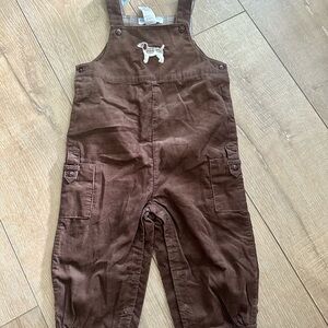 Janie and Jack Brown Overalls with Dog Patch 12-18m NWT